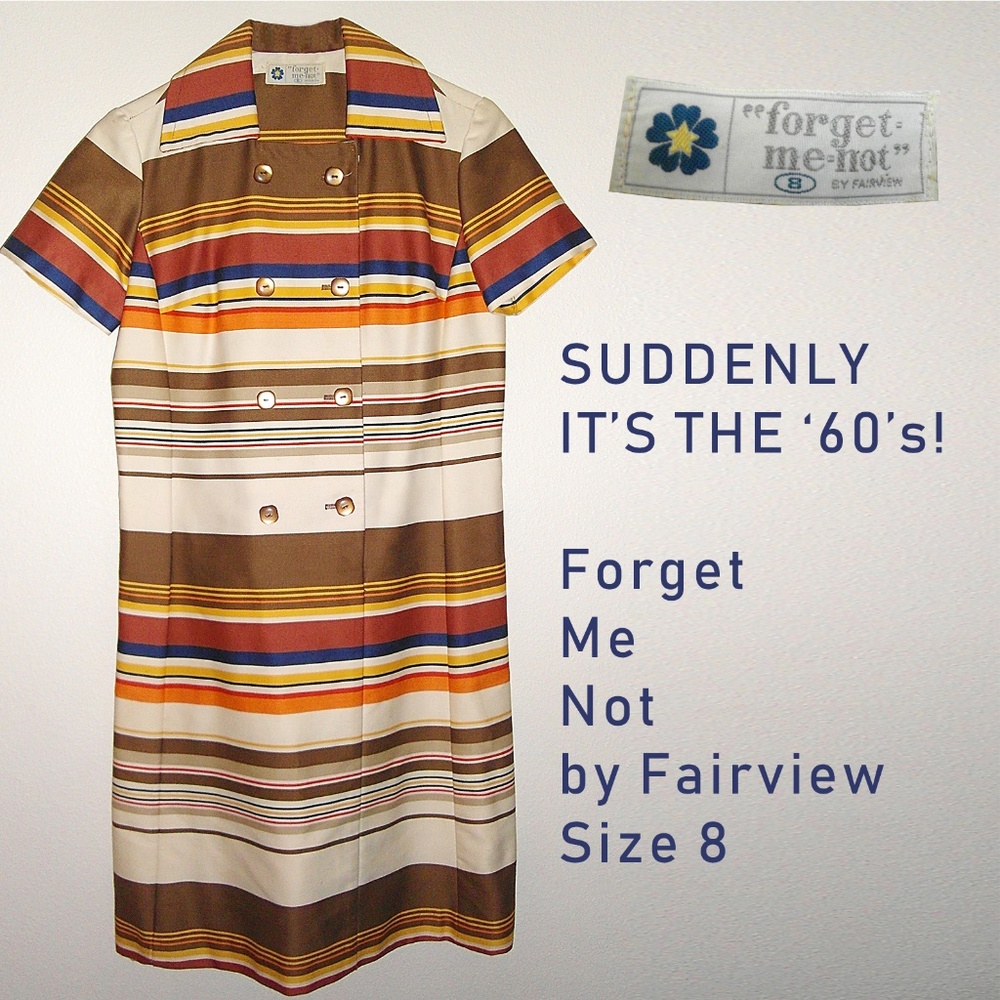 VINTAGE Forget Me Not Button up striped Dress Sz 8